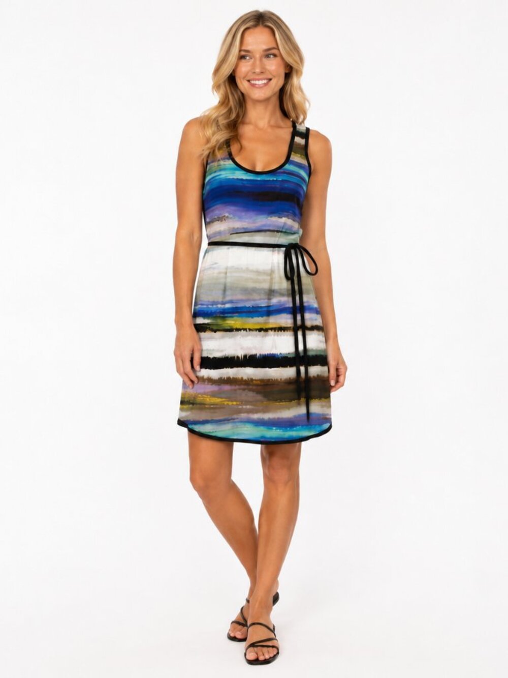 DKNY Jeans Striped Sleeveless Tie Waist Dress | Womens Size Medium